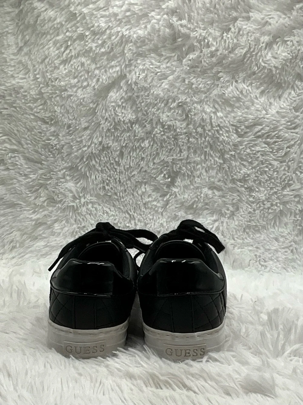 Guess Quilted Sneakers Size 10M Black Lace-up Gold-tone Accents